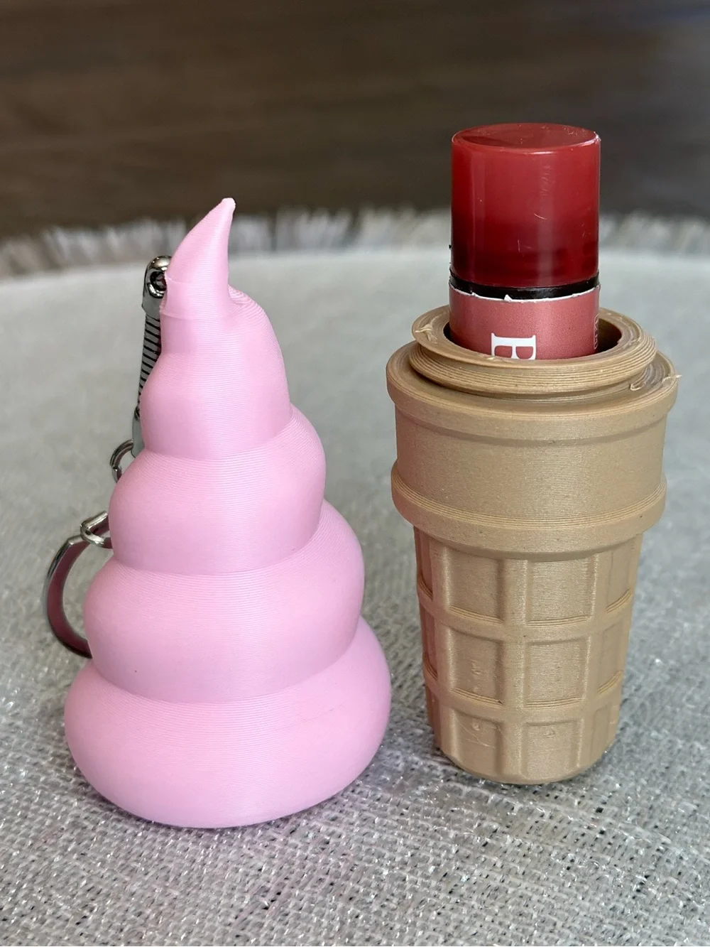 Ice cream Chapstick Lip Balm Holder Keychain / Bag Charm - Pink Soft Serve